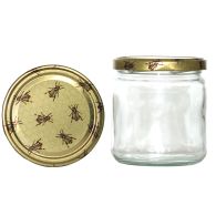 Rundglas 400 ml mit 82er Twist Off Deckel Biene auf Wabe