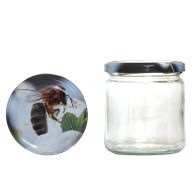 Rundglas 400 ml mit 82er Twist Off Deckel Biene auf Kirschblüte