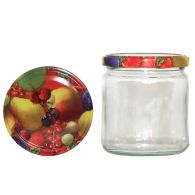 Rundglas 400 ml mit 82er Twist Off Deckel Früchtedekor